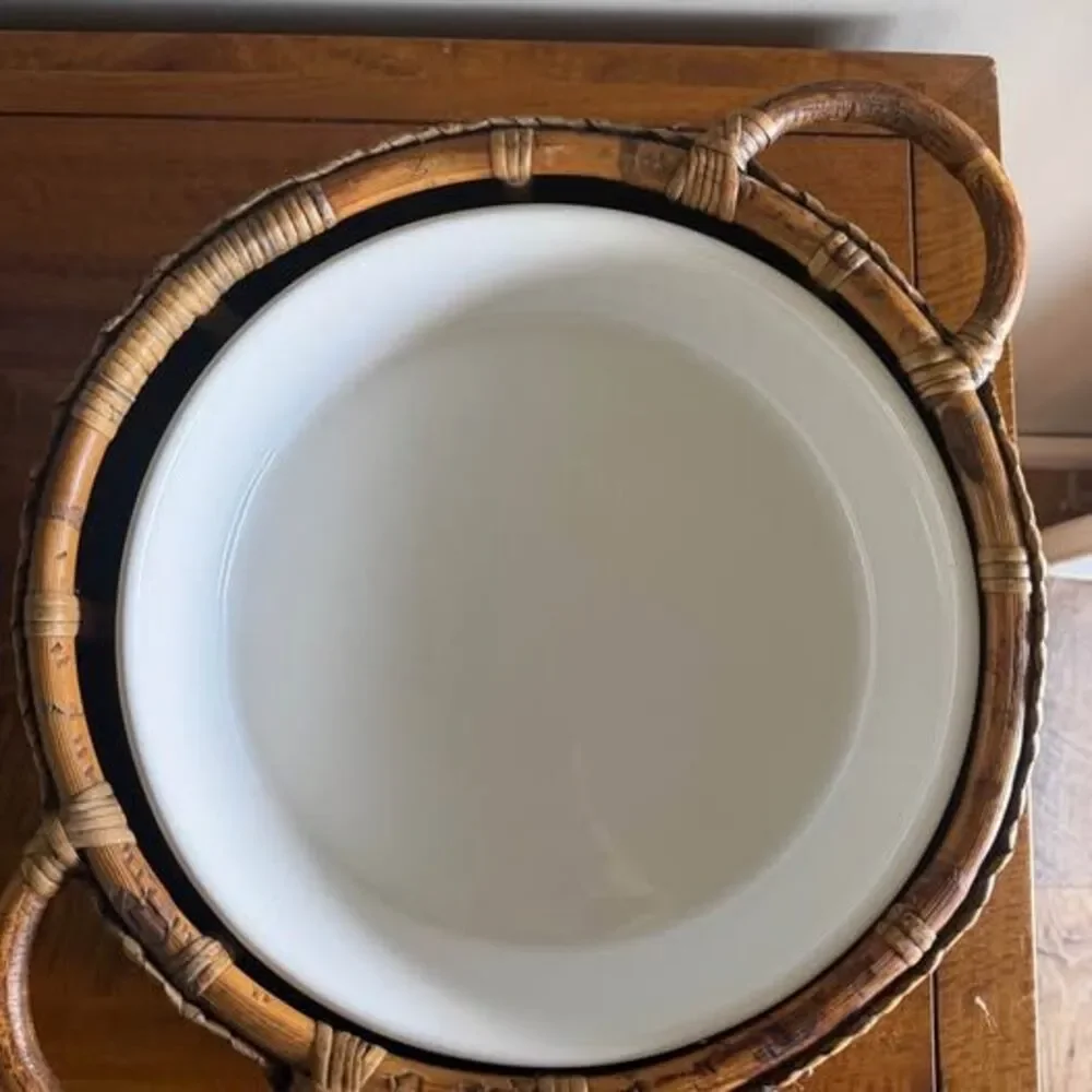 Ceramic Casserole Dish with Woven Rattan Carrier